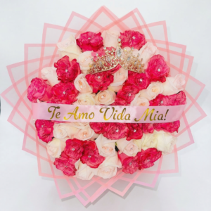 bouquet "tiara de cristal" – rosas eternas en rosa & marfil