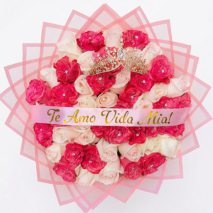 mix floral vibrante & girasoles con tarjeta de gala