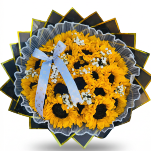 mix floral vibrante & girasoles con tarjeta de gala