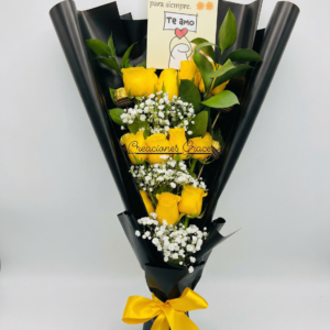 mix floral vibrante & girasoles con tarjeta de gala