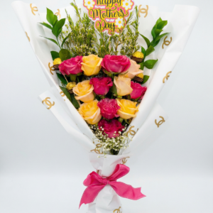 mix floral vibrante & girasoles con tarjeta de gala