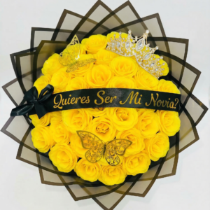 bouquet "amanecer brillante" – rosas eternas amarillas & tiara real