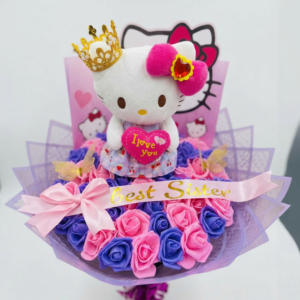 bouquet "sisterly love" – edición hello kitty realeza púrpura & rosa