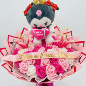 bouquet "kuromi realeza rosa" – edición princesa con lirios y rosas eternas