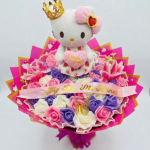 bouquet "realeza de ensueño" – edición hello kitty reina con rosas tricolores