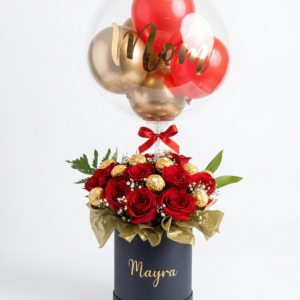 box luxury "mayra" – rosas, ferrero y globo burbuja personalizado