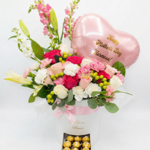 rosas con ferrero & globo burbuja personalizado