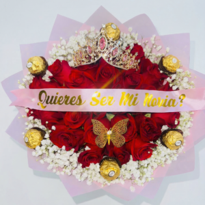 gran corazón imperial de lujo: rosas rojas, ferrero rocher y mariposas doradas