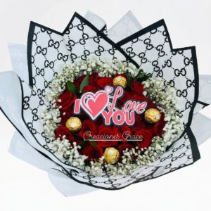 rosas con ferrero & globo burbuja personalizado